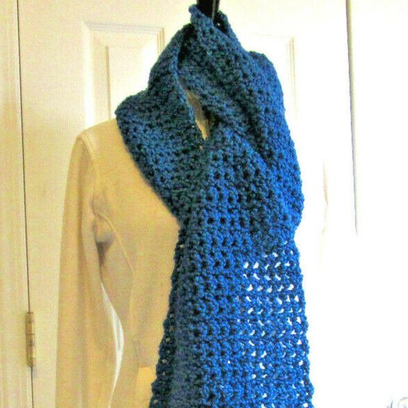 Chunky Blue Scarf Men Women Oversize Extra Long 125x7 Handmade Crochet Knit NWT - Picture 6 of 6